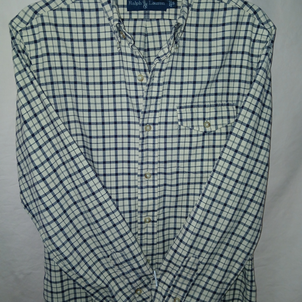 Ralph Lauren Navy and White Plaid Men's Shirt